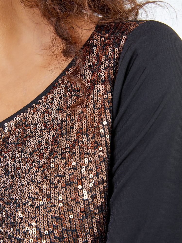 Roman Gold Petite Sequin Front Jersey Top - Image 5 of 5