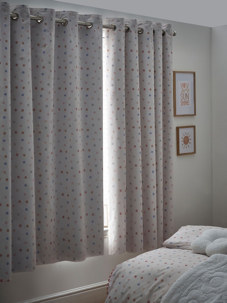 Pink Scandi Spot Eyelet Blackout Curtains - Image 3 of 6