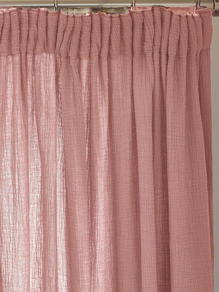 Pink 100% Cotton Crinkle Pencil Pleat Curtains - Image 2 of 5 Pink 100% Cotton Crinkle Pencil Pleat Curtains - Image 2 of 5