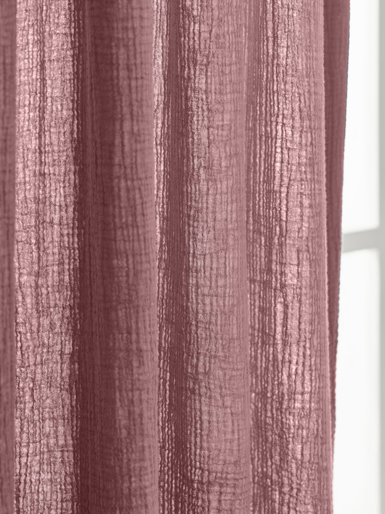 Pink 100% Cotton Crinkle Pencil Pleat Curtains - Image 3 of 5