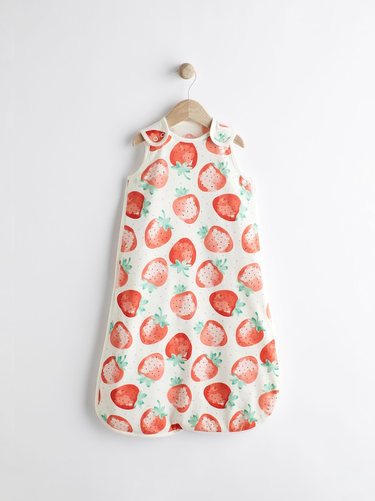 White/Strawberry 0.5 Tog Baby 100% Cotton Sleep Bag - Image 1 of 11