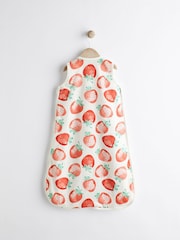White/Strawberry 0.5 Tog Baby 100% Cotton Sleep Bag - Image 2 of 11