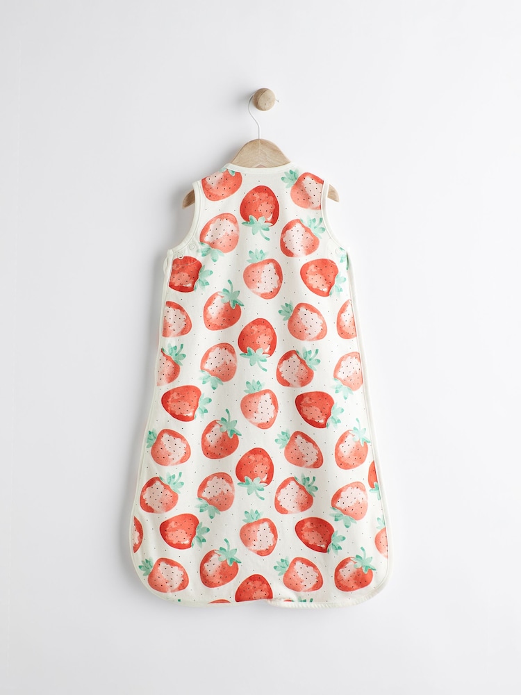 White/Strawberry 0.5 Tog Baby 100% Cotton Sleep Bag - Image 2 of 11