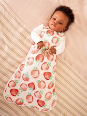 White/Strawberry 0.5 Tog Baby 100% Cotton Sleep Bag - Image 5 of 11