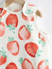 White/Strawberry 0.5 Tog Baby 100% Cotton Sleep Bag - Image 9 of 11