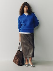 Cobalt Blue Boucle Long Sleeve V-Neck Knit Jumper with Wool - Image 2 of 7