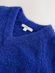 Cobalt Blue Boucle Long Sleeve V-Neck Knit Jumper with Wool - Image 7 of 7