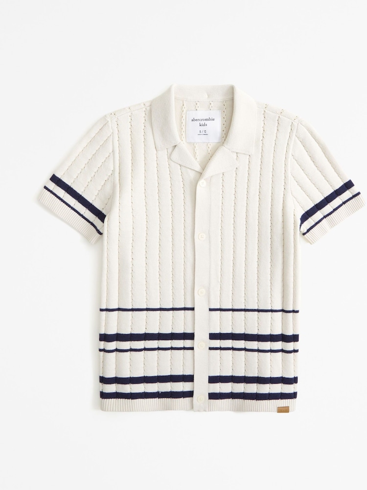 Abercrombie & Fitch – Strickhemd mit Streifendetail in Natur - Bild 1 von 2