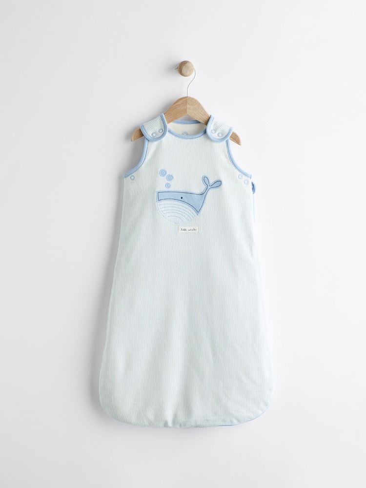 Blue White Stripe Whale 1 Tog  Baby 100% Cotton Sleep Bag - Image 1 of 8