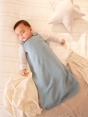 Blue Muslin 1 Tog Baby 100% Cotton Sleep Bag - Image 1 of 10