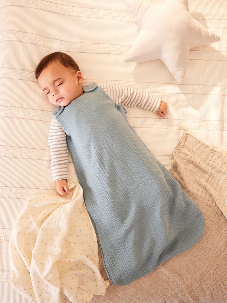 Blue Muslin 1 Tog Baby 100% Cotton Sleep Bag - Image 3 of 10