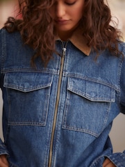 Mid Blue Clean Zip Front Denim 100% Cotton Jacket - Image 3 of 5