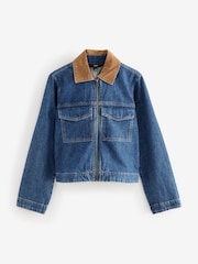 Mid Blue Clean Zip Front Denim 100% Cotton Jacket - Image 4 of 5