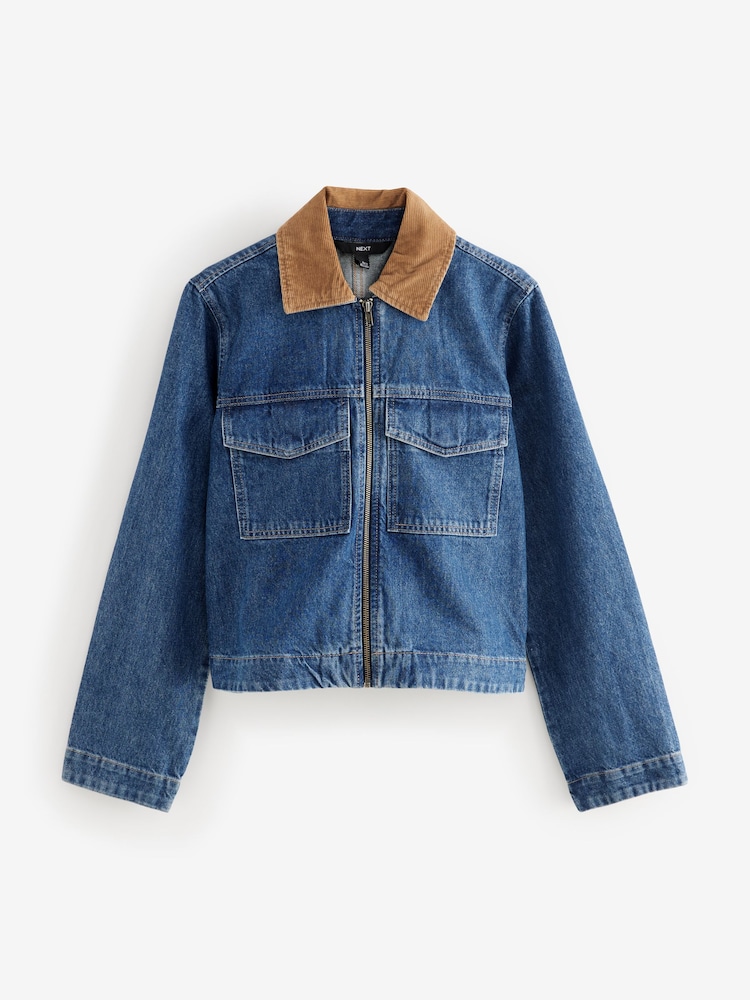 Mid Blue Clean Zip Front Denim 100% Cotton Jacket - Image 4 of 5