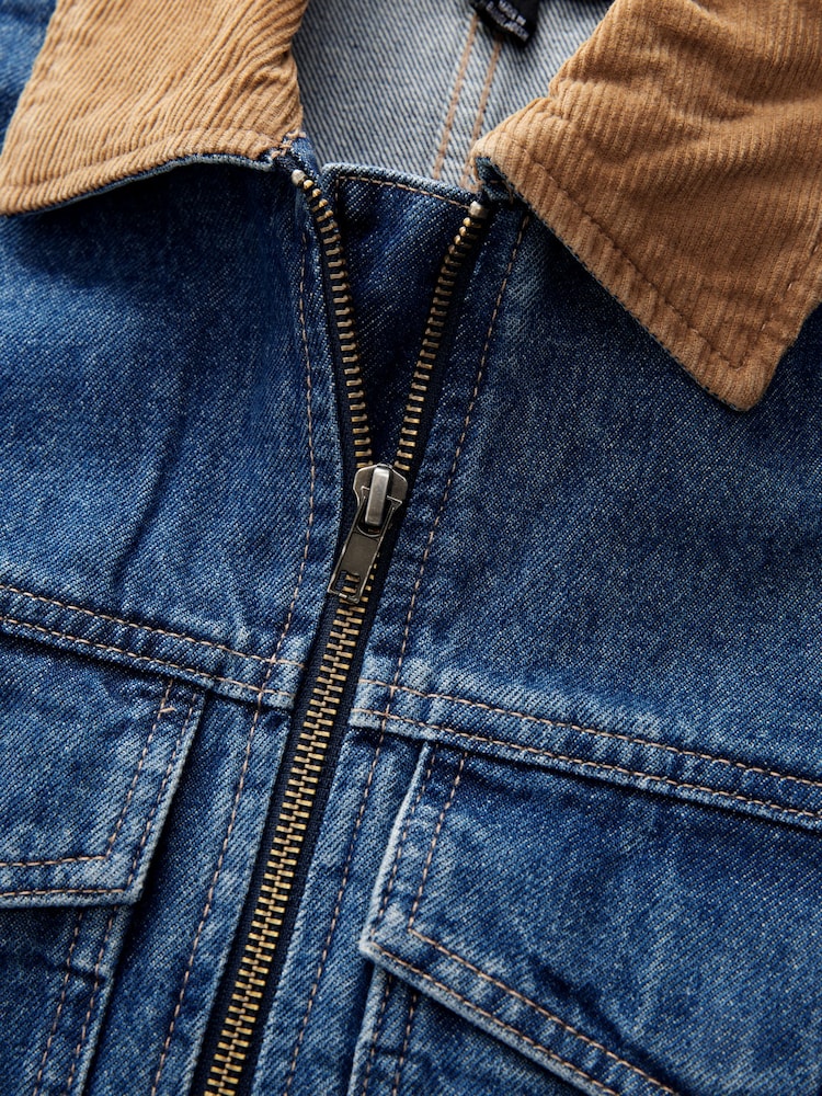 Mid Blue Clean Zip Front Denim 100% Cotton Jacket - Image 5 of 5