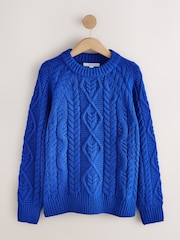 Cobalt Blue Cable Knit Long Sleeve Crew Neck Jumper - Image 1 of 3