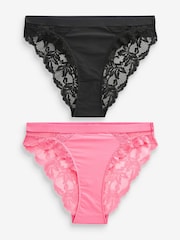 Bright Pink/Black High Leg Lace Trim Knickers 2 Pack - Image 6 of 8