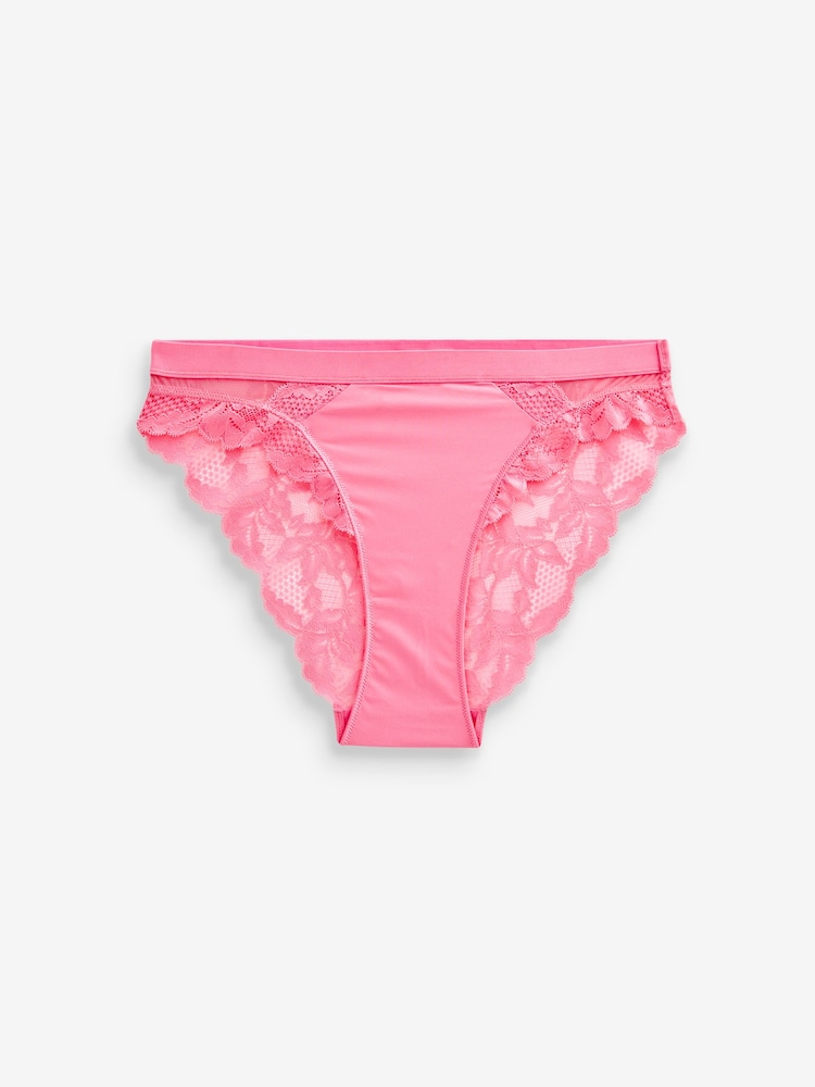 Bright Pink/Black High Leg Lace Trim Knickers 2 Pack - Image 8 of 8