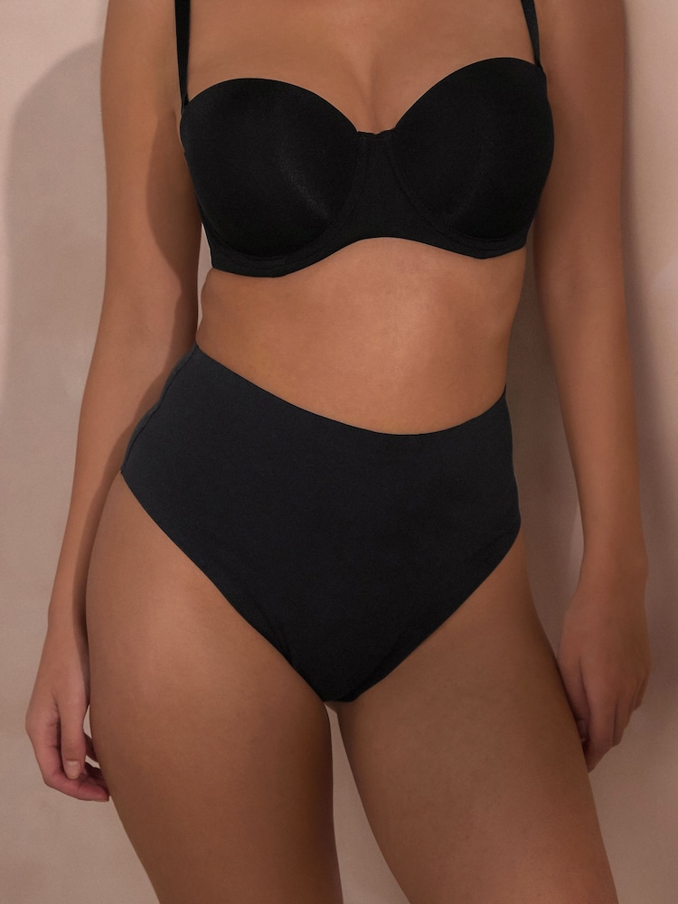 Black High Waist Brief Shaping Tummy Control Premium Cotton Blend Knickers - Image 1 of 4