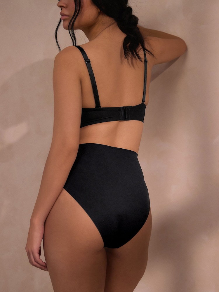 Black High Waist Brief Shaping Tummy Control Premium Cotton Blend Knickers - Image 2 of 4