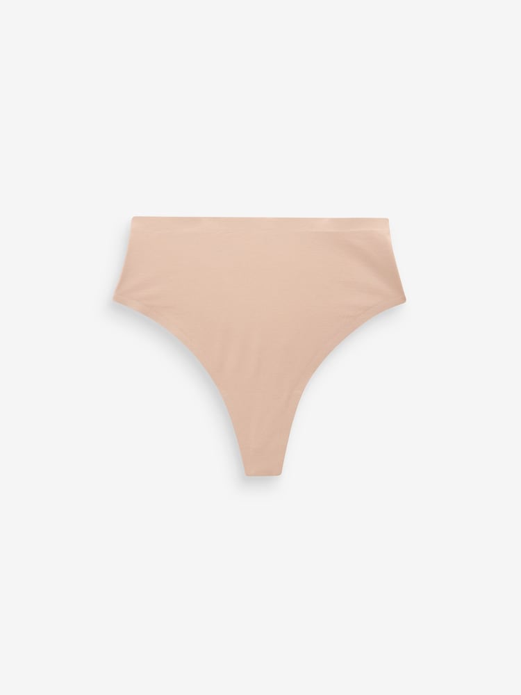 Nude High Waist Thong Shaping Tummy Control Premium Cotton Blend Knickers - Image 4 of 4