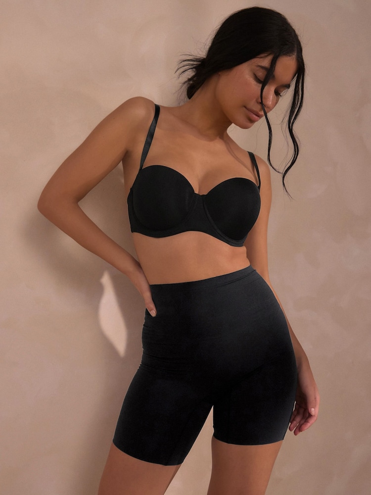 Black Thigh Smoother Short Shaping Tummy Control Premium Cotton Blend Knickers - Image 2 of 5
