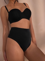 Black High Waist Thong Shaping Tummy Control Premium Cotton Blend Knickers - Image 1 of 5