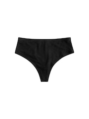Black High Waist Thong Shaping Tummy Control Premium Cotton Blend Knickers - Image 5 of 5