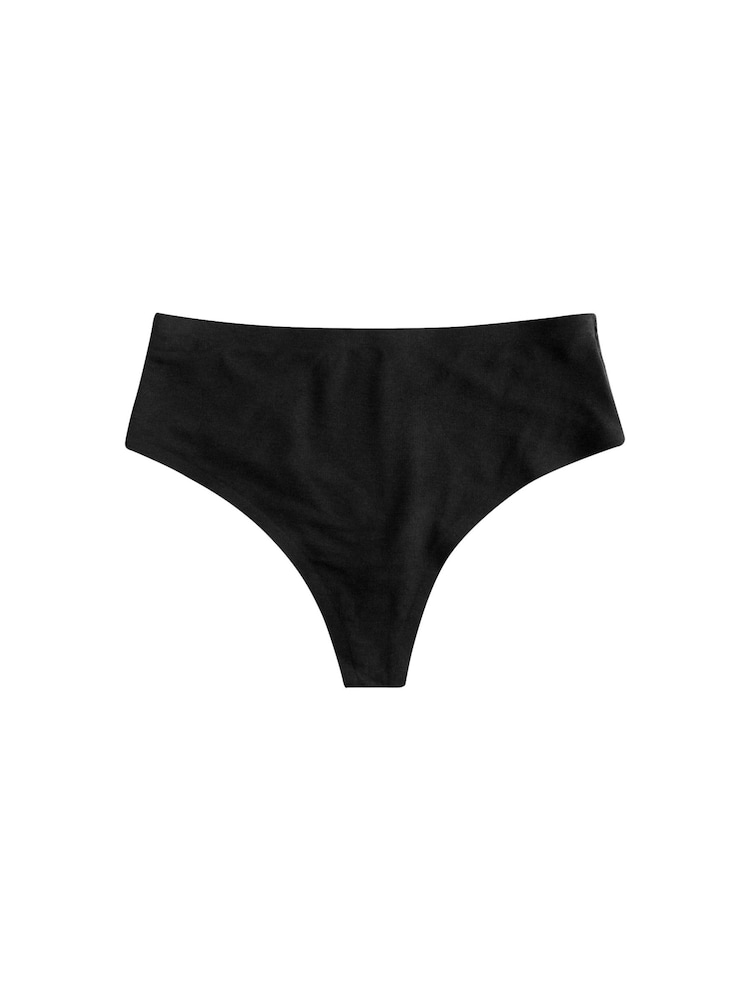 Black High Waist Thong Shaping Tummy Control Premium Cotton Blend Knickers - Image 5 of 5