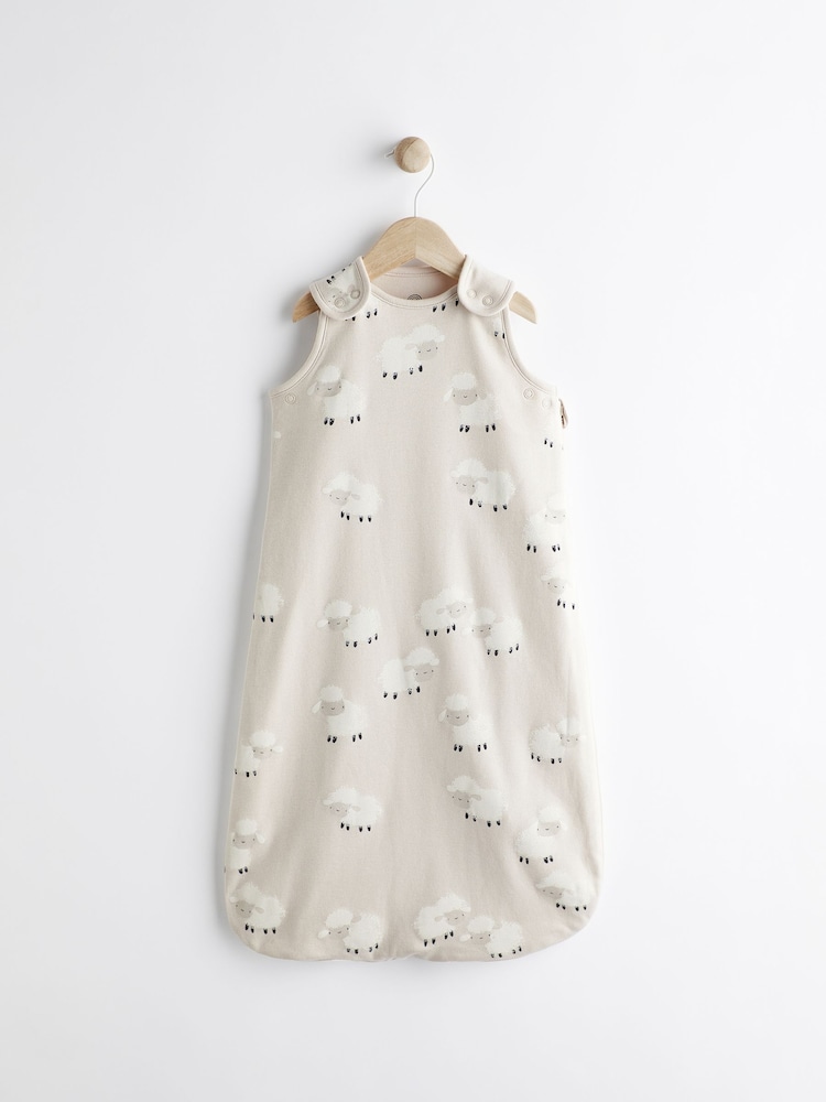 Beige Sheep 1 Tog  Baby 100% Cotton Sleep Bag - Image 1 of 8