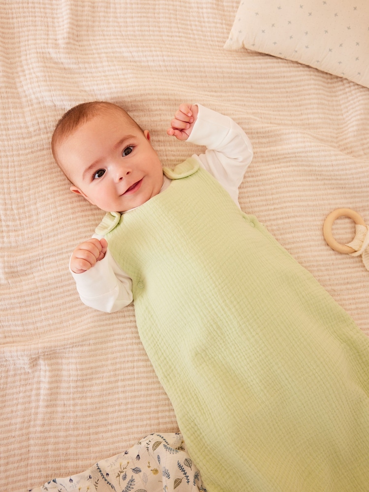 Green Muslin 1 Tog  Baby 100% Cotton Sleep Bag - Image 2 of 6