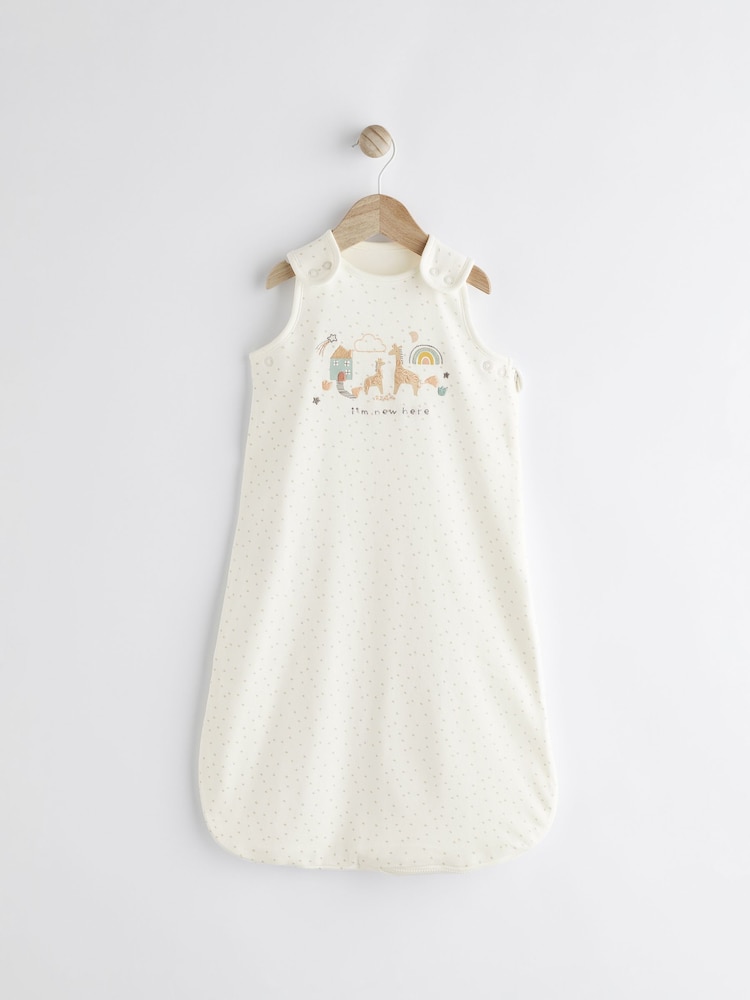 White New Here 1 Tog  Baby 100% Cotton Sleep Bag - Image 1 of 8