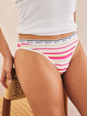 Pink/Stripe/Lime Green High Leg Cotton Rich Logo Knickers 4 Pack - Image 2 of 6