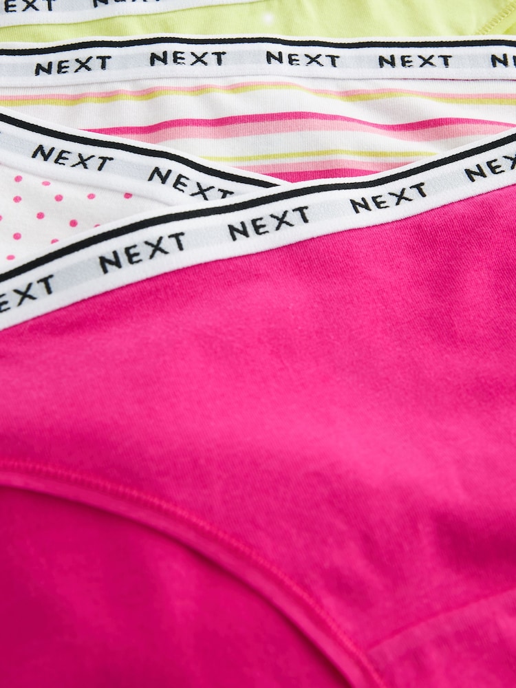 Pink/Stripe/Lime Green High Leg Cotton Rich Logo Knickers 4 Pack - Image 6 of 6