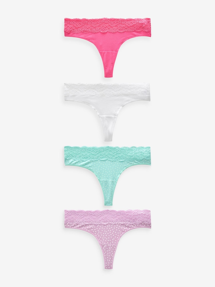 Punktmuster, Rosa/Violett/Grün - Slips aus Baumwolle und Spitze 4er-Pack - Bild 1 von 8 Punktmuster, Rosa/Violett/Grün - Slips aus Baumwolle und Spitze 4er-Pack - Bild 1 von 8