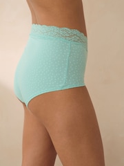 Pink/Purple/Green Spot Print Full Brief Cotton and Lace Knickers 4 Pack - Image 4 of 9