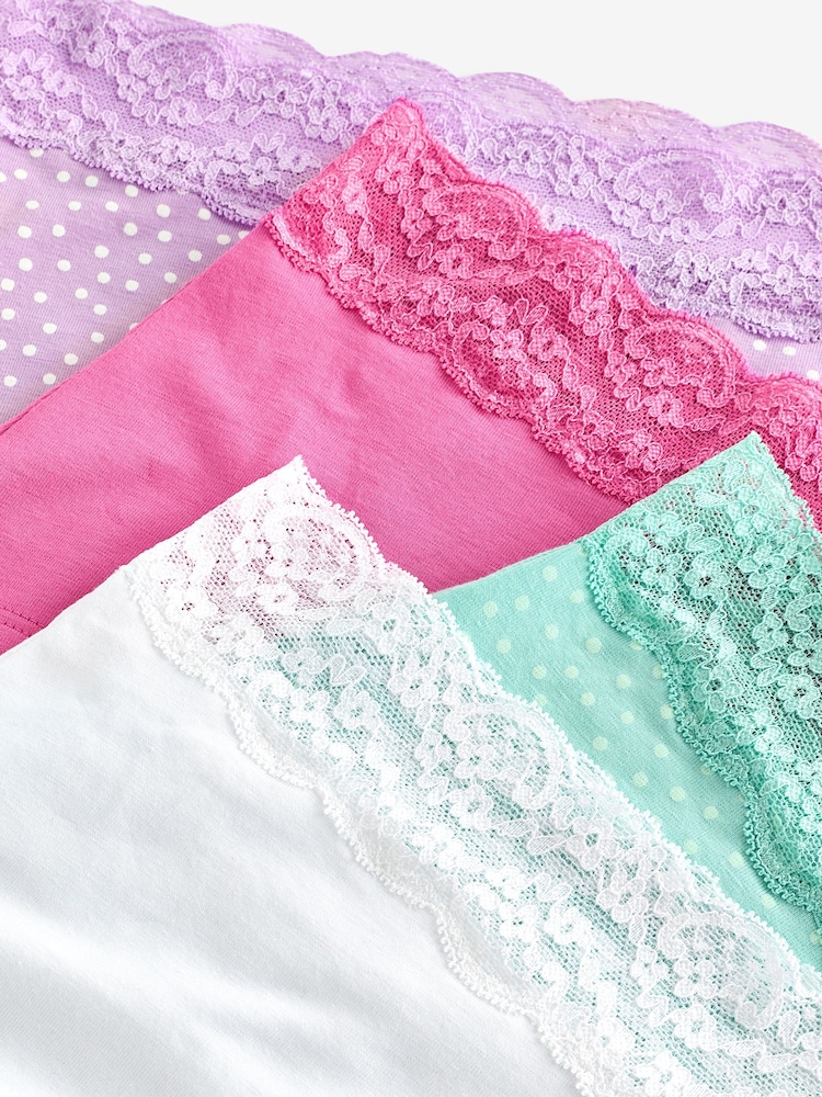 Pink/Purple/Green Spot Print Full Brief Cotton and Lace Knickers 4 Pack - Image 9 of 9