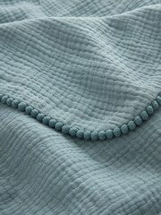 Blue Pom Baby 100% Cotton Muslin Blanket - Image 2 of 5