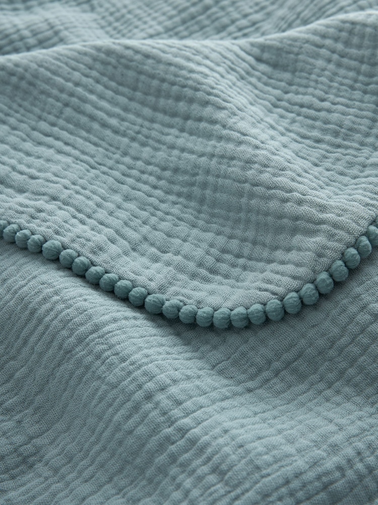 Blue Pom Baby 100% Cotton Muslin Blanket - Image 2 of 5