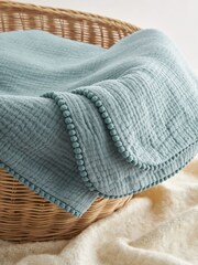 Blue Pom Baby 100% Cotton Muslin Blanket - Image 5 of 5