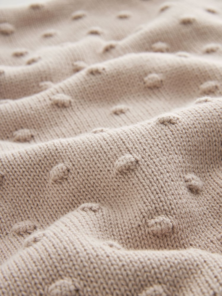 Mink Brown 100% Cotton Spot Baby Knitted Blanket - Image 3 of 5