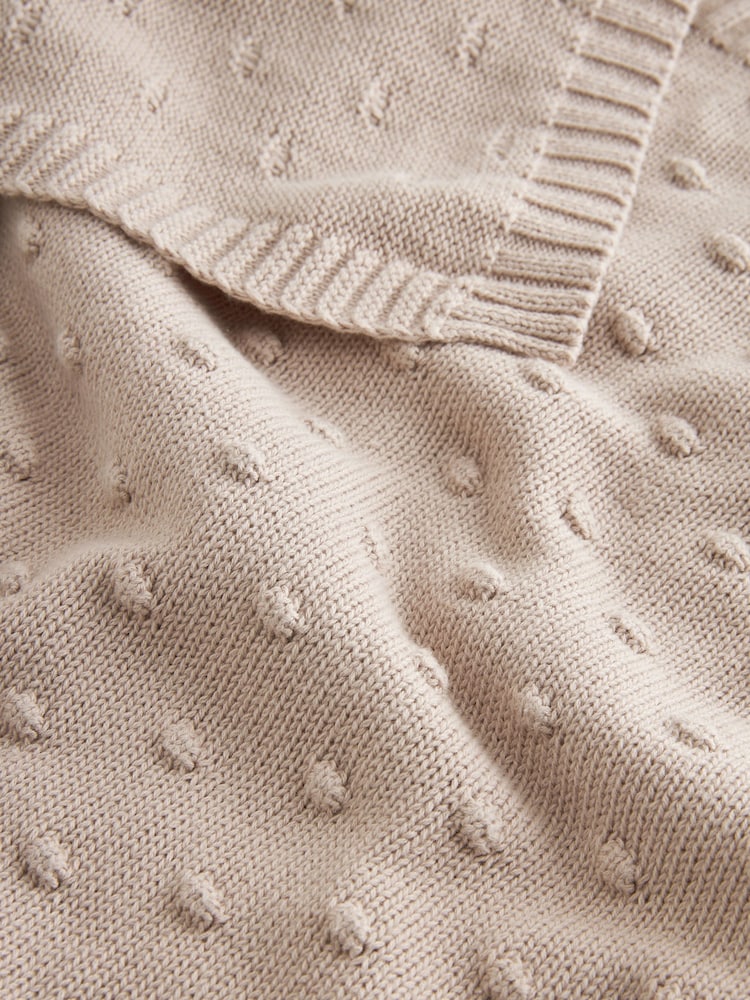 Mink Brown 100% Cotton Spot Baby Knitted Blanket - Image 4 of 5