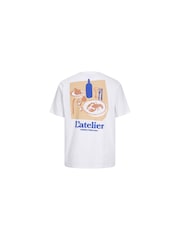 JACK & JONES White 100% Cotton Back Print Dining Theme T-Shirt - Image 1 of 2