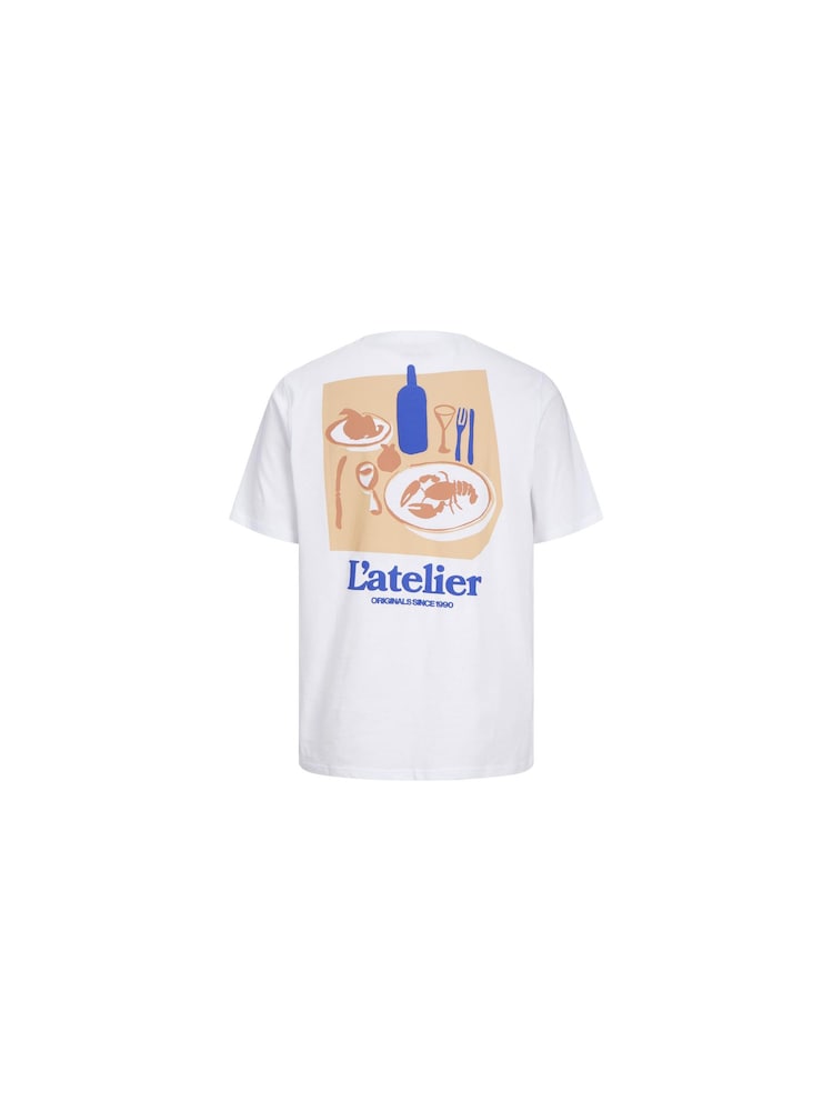 JACK & JONES White 100% Cotton Back Print Dining Theme T-Shirt - Image 1 of 2