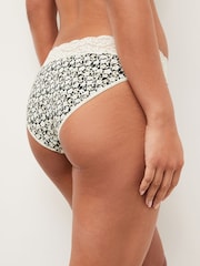 Black/Cream Print/Grey High Leg Cotton and Lace Knickers 4 Pack - Image 5 of 6