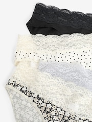Black/Cream Print/Grey High Leg Cotton and Lace Knickers 4 Pack - Image 6 of 6