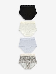 Black/Cream Print/Grey Full Brief Cotton and Lace Knickers 4 Pack - Image 1 of 5