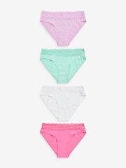 Pink/Purple/Green Spot Print High Leg Cotton and Lace Knickers 4 Pack - Image 1 of 9