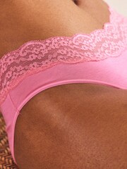 Pink/Purple/Green Spot Print High Leg Cotton and Lace Knickers 4 Pack - Image 4 of 9