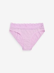 Pink/Purple/Green Spot Print High Leg Cotton and Lace Knickers 4 Pack - Image 5 of 9